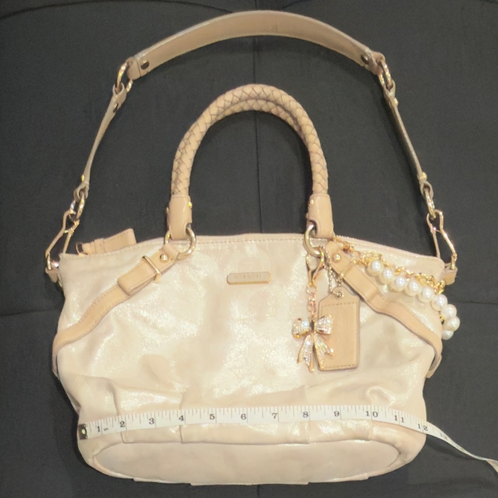 ✨🎀 Coach Madison Sophia Shimmery Champagne Gold Pleated Whipstitch Satchel Bag - Picture 17 of 17